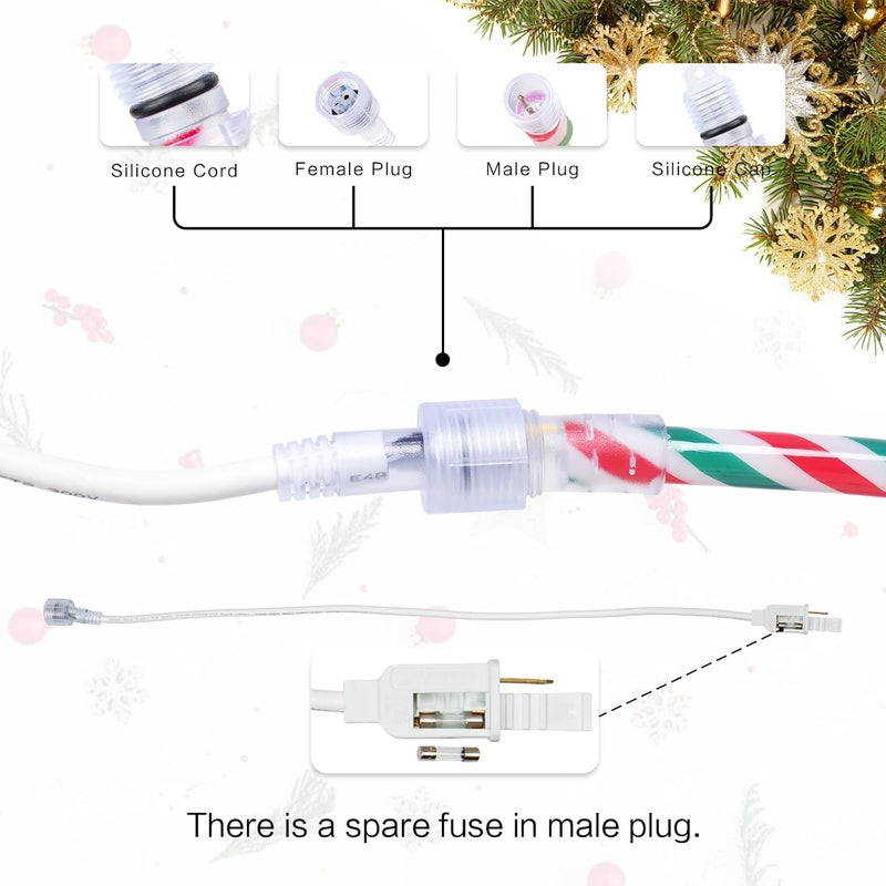 Vigdur Christmas Candy Cane Lights - 33FT LED Candy Cane Rope Lights Outdoor Waterproof Decorative Christmas Lights for Holiday Party Home Patio Indoor Xmas Decorations(360 LEDs) - Image 5